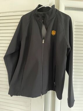 Lands' End Black Lightweight Zip-Front Jacket with Gold UPS Crest